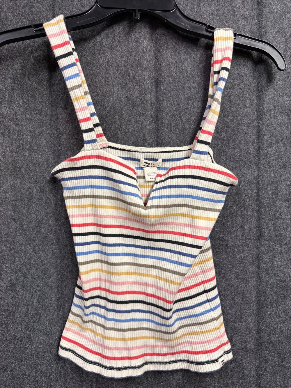 Billabong Cream Ribbed Stripe Tank with Multicolor Bands